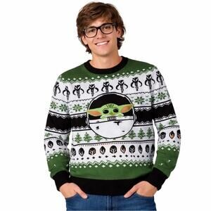 Star Wars BABY YODA Crewneck Sweater  White Green Black Size Large